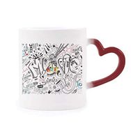 Dıythinker Kırmızı Çok Renkli Grafiti Sokak Kültürü Müzik Ses Ses Isıya Duyarlı Kalp Kupası