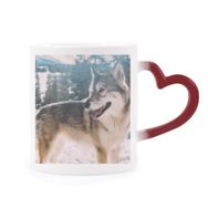 Dıythinker Kırmızı Çok Renkli Gülümseme Beyaz Köpek Kar Resmi Şekil Isıya Duyarlı Kalp Kupası