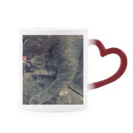 Dıythinker Kırmızı Çok Renkli Hayvan Deseni Gri Kedi Fotoğrafı Isıya Duyarlı Kalp Kupası