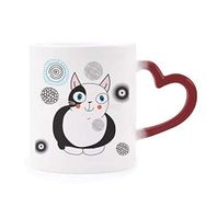Dıythinker Kırmızı Çok Renkli Hayvan Sevimli Şişman Kedi Gülümsemesi Morphing Isıya Duyarlı Kalp Kupası