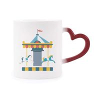Dıythinker Kırmızı Çok Renkli İnanılmaz Komik Park Carousel İllüstrasyon Isıya Duyarlı Kalp Kupası