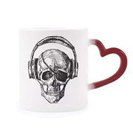 Dıythinker Kırmızı Çok Renkli Kafatası Kulaklık Müzik Çılgın Desen Isıya Duyarlı Kalp Kupası