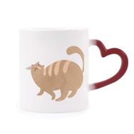 Dıythinker Kırmızı Çok Renkli Kahverengi Şişman Kedi Hayvan Suluboya Şekil Isıya Duyarlı Kalp Kupası