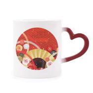 Dıythinker Kırmızı Çok Renkli Katlanır Fan Sakura Geometri Desen Isıya Duyarlı Kalp Kupası