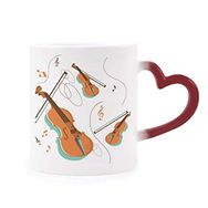 Dıythinker Kırmızı Çok Renkli Keman Müzik Enstrümanları Desen Isıya Duyarlı Kalp Kupası