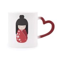Dıythinker Kırmızı Çok Renkli Kırmızı Kimono Sakura Japon Şekil Isıya Duyarlı Kalp Kupası