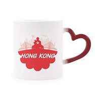 Dıythinker Kırmızı Çok Renkli Kırmızı Silüet Çin Hongkong Şekil Isıya Duyarlı Kalp Kupası