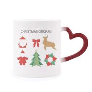 Dıythinker Kırmızı Çok Renkli Kırmızı Soyut Noel Origami Desenli Şekil Isıya Duyarlı Kalp Kupası