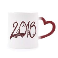 Dıythinker Kırmızı Çok Renkli Kırmızı Yazı Tipi 2018 Mutlu Yeni Yıl Isıya Duyarlı Kalp Kupa