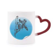 Dıythinker Kırmızı Çok Renkli Kış Spor Kayak ve Kayak Direkleri Desen Isıya Duyarlı Kalp Kupa
