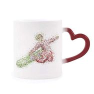 Dıythinker Kırmızı Çok Renkli Kış Spor Kaykay Suluboya Desenli Şekil Isıya Duyarlı Kalp Kupası