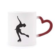 Dıythinker Kırmızı Çok Renkli Kış Spor Silüeti Kadın Paten Şekil Isıya Duyarlı Kalp Kupası