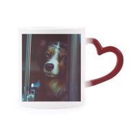 Dıythinker Kırmızı Çok Renkli Köpek Evcil Hayvan Yalnız Resim Isıya Duyarlı Kalp Kupası