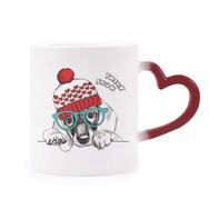 Dıythinker Kırmızı Çok Renkli Köpek Kıyafetleri Sevimli Suluboya İllüstrasyon Isıya Duyarlı Kalp Kupası