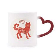Dıythinker Kırmızı Çok Renkli Köpek Yılı Hayvan Çin Zodyak Kırmızı Şekil Isıya Duyarlı Kalp Kupası