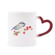 Dıythinker Kırmızı Çok Renkli Kuş Hayvan Magpie Gri Başlıklı Şekil Isıya Duyarlı Kalp Kupası