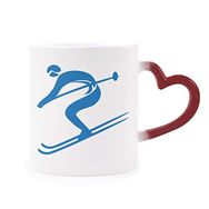 Dıythinker Kırmızı Çok Renkli Mavi Kayak Kış Spor Silüeti Şekil Isıya Duyarlı Kalp Kupa