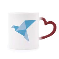 Dıythinker Kırmızı Çok Renkli Mavi Origami Soyut Güvercin Desenli Şekil Isıya Duyarlı Kalp Kupası