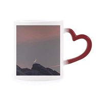 Dıythinker Kırmızı Çok Renkli Moon Mountain Sky Morphing Isıya Duyarlı Kalp Kupa