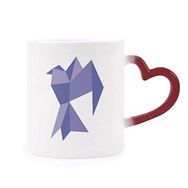 Dıythinker Kırmızı Çok Renkli Mor Origami Soyut Güvercin Desenli Şekil Isıya Duyarlı Kalp Kupası