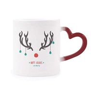 Dıythinker Kırmızı Çok Renkli Noel Boynuz Tatil Desen Şekil Isıya Duyarlı Kalp Kupa