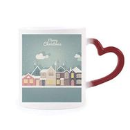 Dıythinker Kırmızı Çok Renkli Noel Evi Festival İllüstrasyon Isıya Duyarlı Kalp Kupası