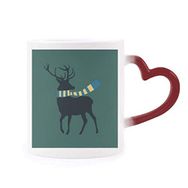 Dıythinker Kırmızı Çok Renkli Noel Geyiği Eşarp Festival Desen Şekil Isıya Duyarlı Kalp Kupası
