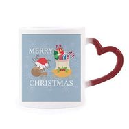 Dıythinker Kırmızı Çok Renkli Noel Geyiği Hediyesi Mutlu Noeller Festivali Şekil Isıya Duyarlı Kalp Kupası