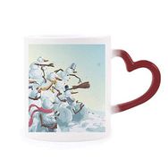 Dıythinker Kırmızı Çok Renkli Noel Kardan Adam Resim Festival Şekil Isıya Duyarlı Kalp Kupa