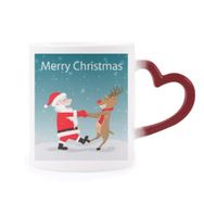 Dıythinker Kırmızı Çok Renkli Noel Noel Baba Geyik Festivali Şekil Isıya Duyarlı Kalp Kupası