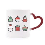 Dıythinker Kırmızı Çok Renkli Noel Sembolü Noel Karikatür Simge Isıya Duyarlı Kalp Kupası