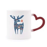Dıythinker Kırmızı Çok Renkli Noel Tatili Mavi Geyik Isıya Duyarlı Kalp Kupa