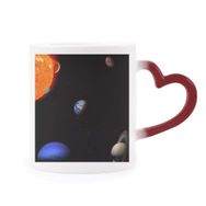 Dıythinker Kırmızı Çok Renkli Planet Kırmızı Mavi Karanlık Gece Gökyüzü Isıya Duyarlı Kalp Kupası
