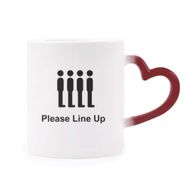 Dıythinker Kırmızı Çok Renkli Please Line Up Siyah Sembol Isıya Duyarlı Kalp Kupası
