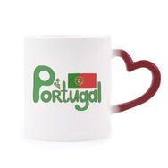 Dıythinker Kırmızı Çok Renkli Portekiz Ulusal Bayrağı Yeşil Desen Isıya Duyarlı Kalp Kupası