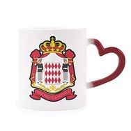Dıythinker Kırmızı Çok Renkli Principality Of Monaco Ulusal Amblem Isıya Duyarlı Kalp Kupası