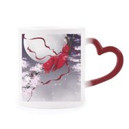 Dıythinker Kırmızı Çok Renkli Red Moon Çin Stili Suluboya Şekil Isıya Duyarlı Kalp Kupası