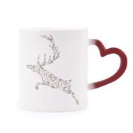 Dıythinker Kırmızı Çok Renkli Ren Geyiği Noel Bitki Desenli Şekil Isıya Duyarlı Kalp Kupası