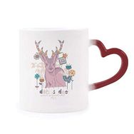 Dıythinker Kırmızı Çok Renkli Ren Geyiği Noel Sanatsal Efekt Renkli Şekil Isıya Duyarlı Kalp Kupa