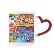 Dıythinker Kırmızı Çok Renkli Renkli Kafatası Boyama Desen Grafiti Sokak Şekil Isıya Duyarlı Kalp Kupa