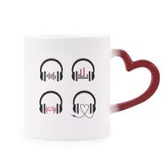Dıythinker Kırmızı Çok Renkli Renkli Kulaklık Müzik Dinleme Deseni Isıya Duyarlı Kalp Kupası