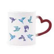 Dıythinker Kırmızı Çok Renkli Renkli Origami Soyut Güvercin Desenli Şekil Isıya Duyarlı Kalp Kupası
