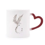 Dıythinker Kırmızı Çok Renkli Rosefinch Eskiz Fuying Resim Kuş Fushicho Morphing Isıya Duyarlı Kalp Kupa