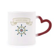 Dıythinker Kırmızı Çok Renkli Rudder Ocean Love Deniz Yelkenli Desen Şekil Isıya Duyarlı Kalp Kupa