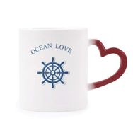 Dıythinker Kırmızı Çok Renkli Rudder Ocean Love Deniz Yelkenli Mavi Şekil Isıya Duyarlı Kalp Kupa
