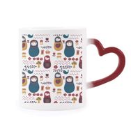 Dıythinker Kırmızı Çok Renkli Rusya Bebekler Çiçek Posteri Rus Matryoshka Morphing Isıya Duyarlı Kalp Kupa