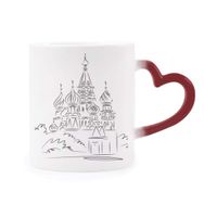 Dıythinker Kırmızı Çok Renkli Rusya Katedral Kemeri Siyah Çizgi Eskiz Şekil Isıya Duyarlı Kalp Kupa