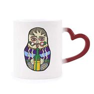 Dıythinker Kırmızı Çok Renkli Rusya Rus Matryoshka İç İçe Geçen Şekil Isıya Duyarlı Kalp Kupa