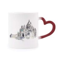 Dıythinker Kırmızı Çok Renkli Sacre-coeur Paris Fransa Morphing Isıya Duyarlı Kalp Kupası
