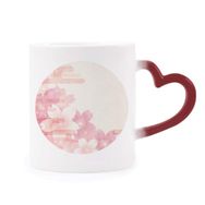 Dıythinker Kırmızı Çok Renkli Sakura Çiçek Pembe Desen Japon Şekil Isıya Duyarlı Kalp Kupası